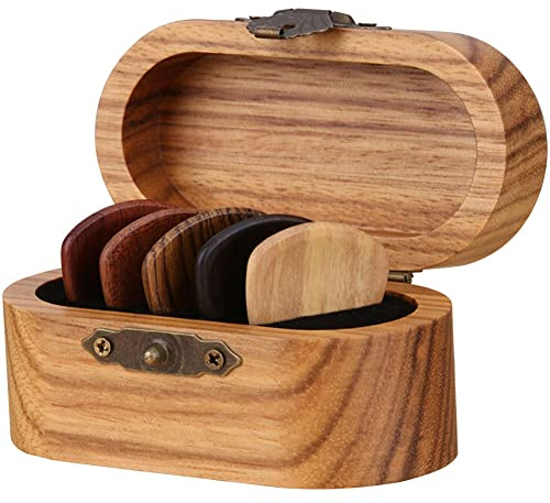 BOFRHME Gitarren-Pick-Halter mit Holzplektrum,-Plektrum-Vitrine,Mini-Plektrum-Box
