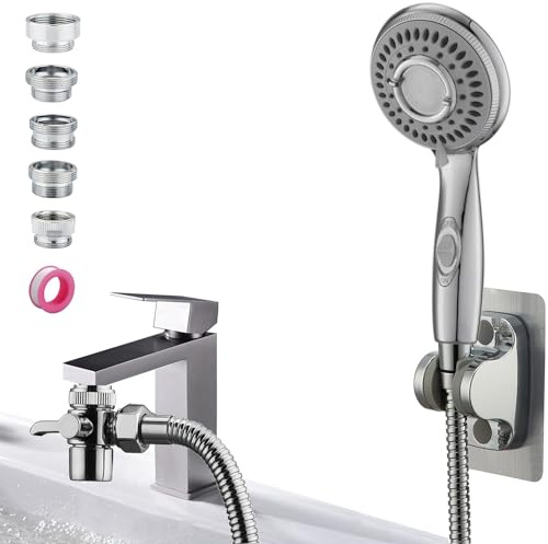 AWXYG Faucet Shower Head Sink Sprayer Attachment,ON/OFF 79 Faucet Extender Hose Sprayer Set with 5 Adapters,Brass Diverter Valve with Aerator for Bathtub,Utility Sink, Laundry Room, Garden
