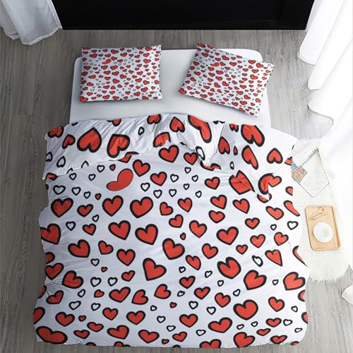 ZDABAOEC Bettwäsche Herz 155x220, Rote Herzen Wendebettwäsche, 110gsm Microfaser Bettbezug 2er Set, Weich Kuschelig Bügelfrei, 1 Kopfkissenbezug 80x80, mit Reißverschluss