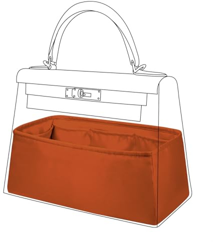 DGAZ Seiden Handtaschen Organizer für Kelly 28, Bag Organizer, Feu Orange | Innentasche, Weiches Satinfutter, Passform, Optimaler Schutz, Leicht
