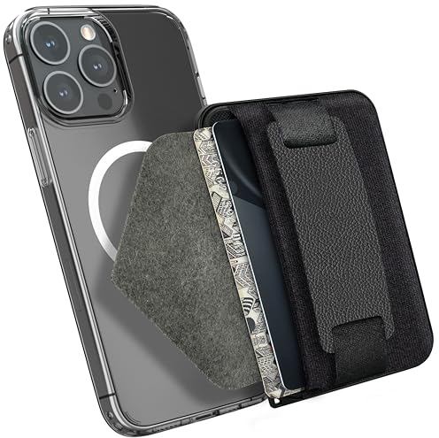 MyGadget Magnetische Magsafe Wallet - Kunstleder mit Kartenfach und Fingerhalterung - RFID Schutz kompatibel mit Apple iPhone 16 | 15 | 14 | 13 | 12 Series - Schwarz