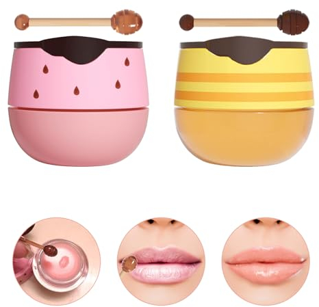 GROVL Lip Masks,Honey+Strawberry Bee Balm Lip Mask Set for Day&Night Lip Care Reduce Lip Lines Brighten Lip Colour Deep Hydration Lip Care(2 Pcs)