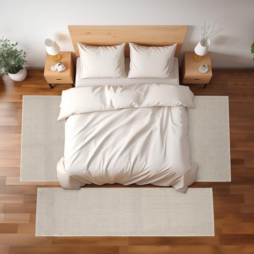 SIMPEX Moquette Cut-Loop, tappeto da cucina per corridoio, 3 pezzi, design in tinta unita, per camera da letto, morbido, colore: crema