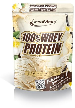IronMaxx 100% Whey Protein Pulver 500g - Vanilla Ice Cream | Cremiger Eiweißshake mit BCAAs & EAAs | High Protein, Low Carb & zuckerarm | Ideal für Muskelaufbau & Fitness