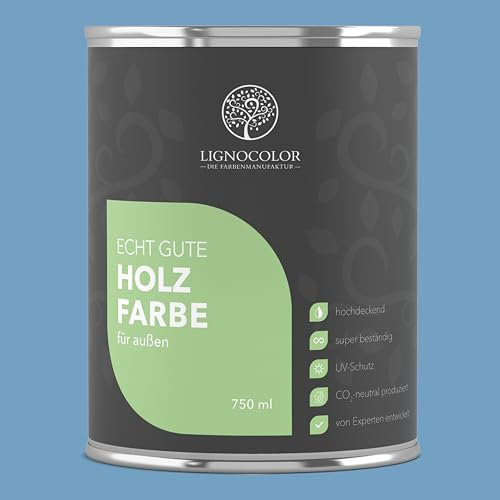 Lignocolor Holzfarbe Außen glänzend | wetterfeste Farbe für den Außenbereich (Sky Blue glänzend, 750ml) | hochdeckend & hochbeständig