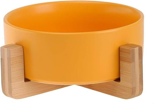 Bol en céramique pour Chiens et Chats, gamelle Alimentaire Durable, récipient pour croquettes et Eau, Design Anti-dérapant (Jaune)