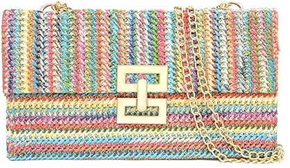 Oriamour Stroh-Geldbörse, Clutch, Geldbörse für Damen, Boho-Crossbody-Taschen für Damen, Bast, Strohtasche, gewebte Strand-Handtasche für den Sommer, Mehrfarbig