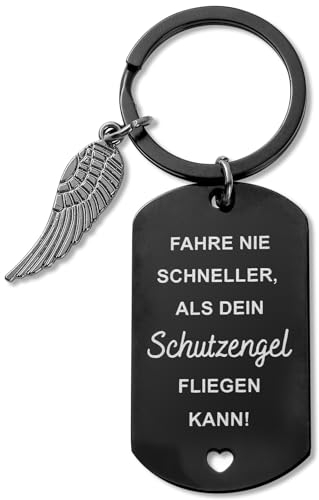 GEBETTER Schlüsselanhänger Auto Schutzengel Führerschein Bestanden Geschenk Fahr Vorsichtig Anhänger mit Gravur Drive Safe Motorrad Engel Glücksbringer für Autofahrer Männer Frauen Freunde