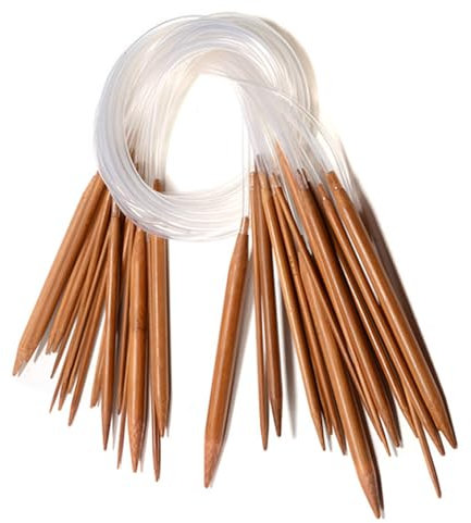 SWEEGICC 32 inch(80cm) Carbonized Bamboo Circular Knitting Needles Set - Smooth Finish, Flexible Cables, Eco-Friendly - Ideal for Knitting Projects (Set of 18 Sizes)