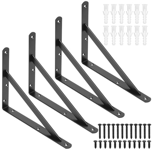 4 Stk schwarze Dreieck‑Regalwinkel 255x200x25 mm, Schwerlast‑Wandhalterung | Robuste Winkelträger für die Wandmontage, bieten hohe Tragfähigkeit zur sicheren Befestigung von Regalbrettern