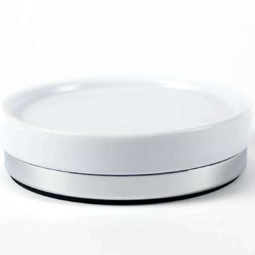 Pebble Grey™ Elemental Ceramic Soap Dish for Bathrooms, Round Soap Holder, Padded Bottom, Freestanding (Chrome)