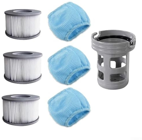 Daaxing Filterkartuschen mit Schutznetzen, passend für Miweba MSpa Whirlpools, aufblasbare Pools, mit Filterhalter, 3 x Filterpatronen, 3 x Schutznetze, 1 x Filterhalter