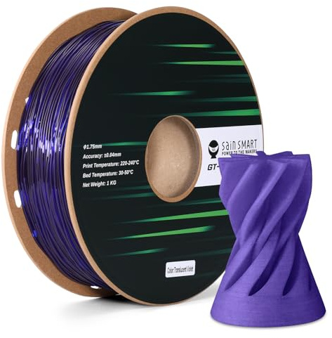 SainSmart TPU-Filament 1,75 mm, GT-3 Transparent Violett, flexibles 3D-Druckerfilament für Hochgeschwindigkeitsdruck 500 mm/s, UV-beständig, 1 kg Spule