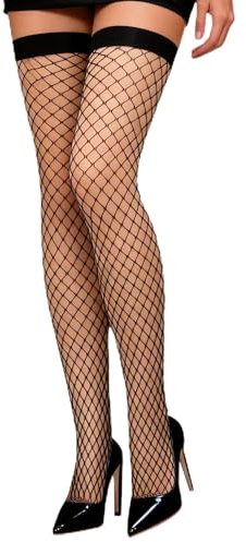 comeondear Utan strumpebandshållare dam sexig XS-5XL stora storlekar elastiska Overknee strumpor lårhöga för strumphållare Stay Up Stockings nät knästrumpor (boxer förpackning), svart, 3XL-5XL plus