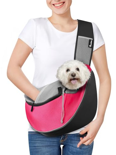 Pawaboo Hundetragetasche, Neu aufgewertet Hundetasche mit Touch-Pocket, Verstellbare Tragetasche Hund, Haustier Umhängetasche Transporttasche für Haustiere für Outdoor - L, Pink