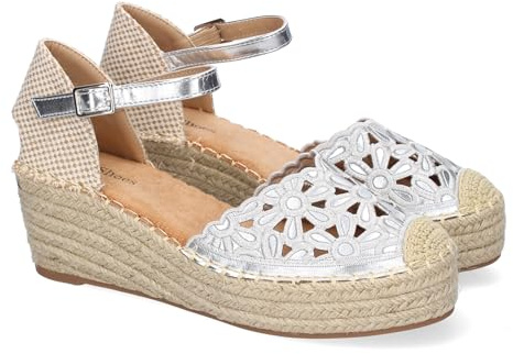 shoes&blues.es Sandalia de Cuna de Yute para Mujer, Comodas y Elegantes, Diseno Floral Bordado en la Pala y Cierre de Hebilla, Ideales para Primavera-Verano.