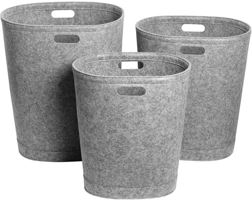 Libaro Wäschesammler 3er Set – stapelbare Wäschekörbe aus Filz 80L, 60L & 40L – anthrazit-grau, mit Griffen & abwaschbar – ovale Wäschetonnen & Wäschesäcke für Bad, Schlafzimmer & Aufbewahrung