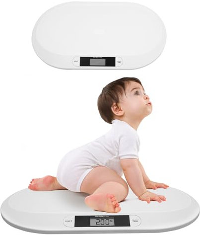 Babywaage Digital, Elektronische Kinderwaage mit LCD-Display, Mehrere Wiegemodi Kinderwaage für Haustieren und Babys, bis 20kg, 55cmx32cmx2.7cm