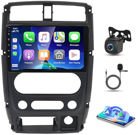 9 Inch Android 14 Car Stereo for Suzuki Jimny SN 2005-2018 Double Din Car Radio with Wireless Carplay Android Auto HD Touch Screen GPS WiFi FM RDS Bluetooth SWC Backup Camera 2G+32G