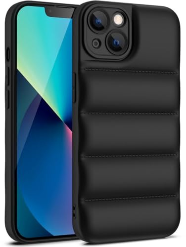 SSASMEU Luxuriöse Daunenjacke-Handyhülle für iPhone 15 14 13 12 11 Pro XS Max X XR 7 8 Plus The Puffer Case Weiche stoßfeste Silikonhülle, B, Schwarz, für iPhone 13