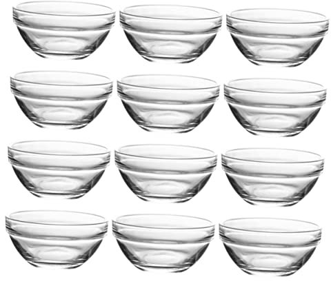 FUNOMOCYA Lot de 12 Bols en Verre Épais Résistants Froid pour Pudding et Dessert, Petits Bols Transparents Multifonctions Cuisine Maison
