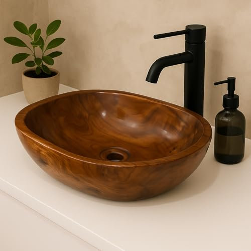 Lendo Online Lavabo da appoggio ovale in teak 30x25 / 40x30 / 60x40 cm – Lavandino in legno massello per bagno o WC – Superficie liscia – Prodotto naturale con venature uniche (40x30x12cm)