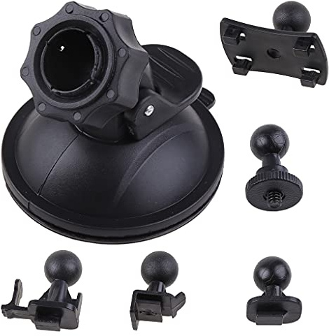 Qsvbeeqj Ventosa de coche para soporte de grabadora de vídeo de vehículo en el parabrisas con adaptador de 5 tipos de adaptador de ángulo de 360 grados para conducir, cámara DVR, videocámara de acción
