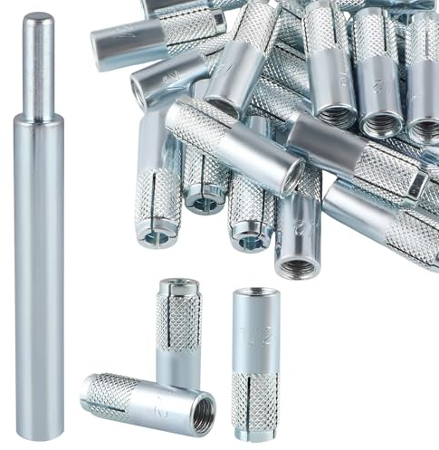 Sanbege 25 Pcs Drop in Anchors with 1 Pcs Hand Setting Tool, 1/2-13 Female Thread Expansion Anchors for Concrete