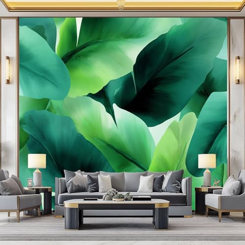 WHUOEUCO Carta da Parati Moderna Acquerello Piante Foglie Di Banano 200x140 cm Fotomurali Arte 3D Non Tessuto, Fotografica Murale Carta da parati per Camera Letto, Soggiorno