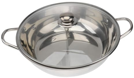 NUOBESTY Casserole Acier Inoxydable pour Induction Double Compartiment Multifonction avec Couvercle Verre Trempé Batterie de Cuisine Hot Pot pour Famille et Restaurant