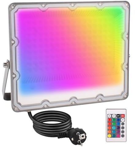 LED Strahler RGB 100W Fluter LED Außen Mit Fernbedienung, 120 Farben 5 Modi Farbwechsel Flutlicht, 10000LM Kaltweiß IP66 Wasserdicht Aussenstrahler für Garten, Hinterhof, Garage, Flur, Backyard