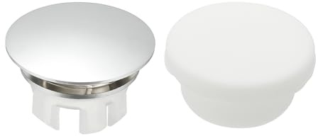 sourcing map 2Pcs Sink Overflow Ring, Round Caps Bright Silver/White | Universal Sink Overflow Drain Cover, Insert in Hole Double Layer Cap,for Bathroom Kitchen Basin Wash Basin,