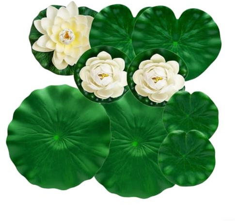 Entgoinggo Lot de 9 fleurs de lotus artificielles flottantes en mousse pour décoration d'étang, nénuphars réalistes en EVA