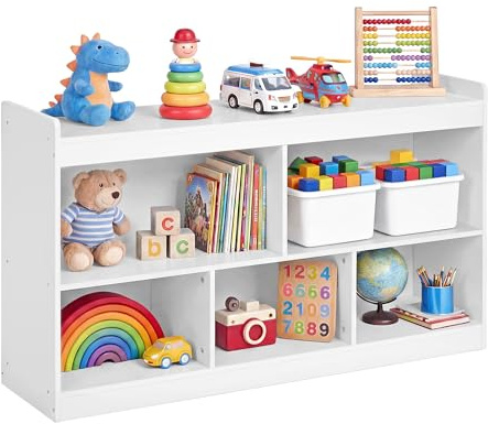 SONGMICS CUSTOS Collezione - Scaffale Portagiochi per Bambini, Mobile Contenitore in Stile Montessori, con 5 Scomparti Aperti, per Cameretta, 30 x 112,2 x 65 cm, Bianco Nuvola GKR052WZ01