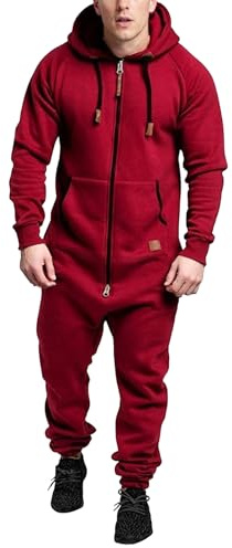 Vuxen onesies för män Herr Fleecehuva Helstycke Jumpsuit Varm Dragkedja Playsuit Loungewear Casual Outfit Röd 4X Large