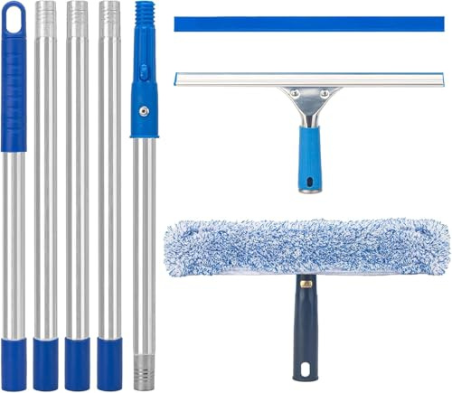Window Squeegee Scrubber,183 CM Long Handle 2-in-1 Window Cleaning Equipment,with Replacement Rubber Blade,for Window, Car Windshield, Mirror, Shower Door Cleaning