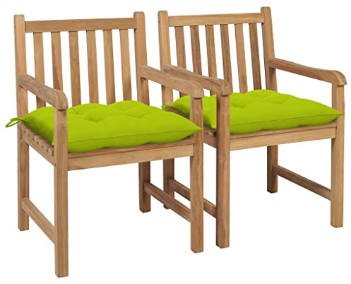 Genérico Sillas de jardín 2 uds Madera de Teca y Cojines Verde brillante-3062756