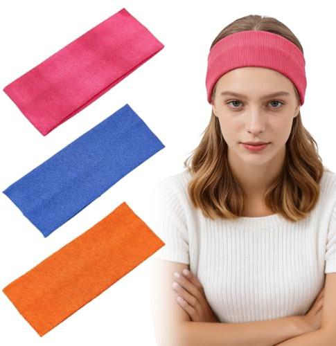 ZORTVUL Fascia Capelli, Comodo Fasce Per Capelli Donna Elastico Accessori Capelli Morbido Bandana Sportiva Yoga Headband 3 Pezzi