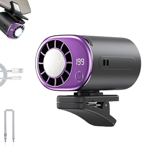 Car Clip on Air Conditioner Fan with LED DisplayCar Fans That Blow Cold Air,Portable Personal Cooling Fan with 360° Rotation,199 Speeds Adjustable,USB Rechargeable Car Fans for Office Beach (Gray)