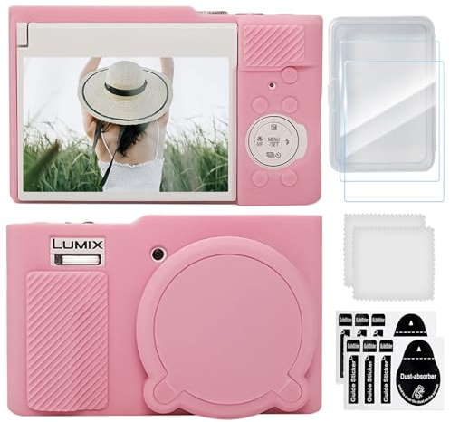 TYUANDOUER TZ99 Camera Case & LCD Screen Protector Accessories Kit, Soft Silicone Case for Panasonic Lumix DC-TZ99 Camera, Protective Body Cover for DC-TZ99 / ZS99 with Lens Cap - Pink