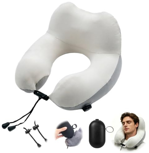 RNPKZ Nackenkissen Aufblasbar, Nackenkissen Flugzeug Aufblasbar, Inflatable Travel Neck Pillow, Waschbarem Bezug, 2-in-1 Aufpumpen & Aufbewahrung, Erhöhte Nackenstütze16 cm, für Reisen Flugzeuge Züge