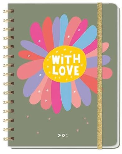 Love Spiral-Kalenderbuch A5. Taschenkalender 2024 mit Spiralbindung und viel Platz für Termine. Praktischer Buch-Kalender für Termine und To-dos. Mit Gummiband und Stickerbögen.