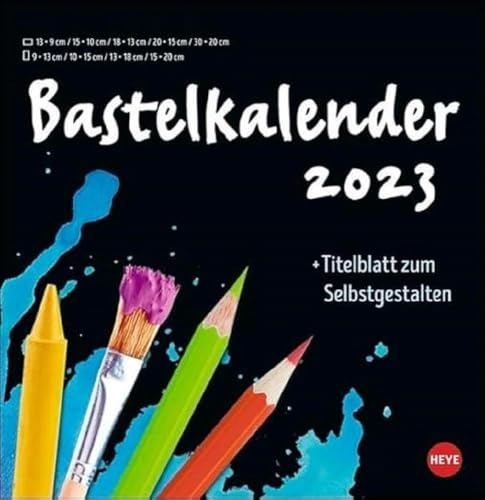 Bastelkalender 2023. Schwarzer Wandkalender zum Selbstgestalten. Quadratischer Kalender 2023 zum Basteln. Kalender mit 12 Seiten zum Bemalen und Bekleben. 33x33 cm.