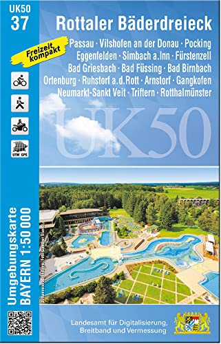 UK50-37 Rottaler Bäderdreieck: Passau, Vilshofen an der Donau, Pocking, Eggenfelden, Simbach a.Inn, Fürstenzell, Bad Griesbach, Bad Füssing, Bad ... Karte Freizeitkarte Wanderkarte)