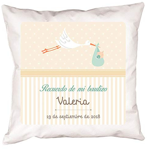 Calledelregalo Regalo Personalizado para bautizos: cojín Personalizable con el Nombre del bebé y la Fecha de Bautizo