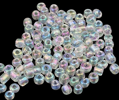 Perlin 450g Rocailles Indianerperlen Saatperlen Miniperlen Schmuckperlen 4mm Silbereinzug Glasperlen Kristall Weiß Crystal AB 6/0 5000 Stück Rund Rainbow A218