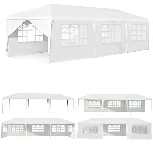 RELAX4LIFE 3x9m Gartenpavillon, Partyzelt Faltbar & Wasserdicht, Gartenzelt mit 8 abnehmbaren Seitenteilen & Fenstern, Faltpavillon mit Eisenstruktur, für Markt Party Hochzeit Festival