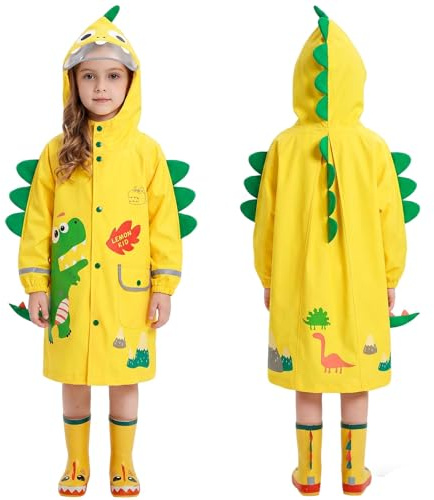 JinBei Chubasquero Niños Niñas Impermeable Poncho con Capucha, 2-8 Años | Ligero de Lluvia, Rayas Reflectantes, Plegable, Diseño 3D, Chaqueta Unisex Infantil, para Escuela, Barro, Camping, Lluvia