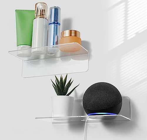 OAPRIRE Estanteria Pared Juego de 2 - Amplíe Fácilmente el Espacio de la Pared - 23cm Baldas Pared para Dormitorio, Baño, Cocina, Oficina, Estantes Flotantes de Acrílico con Clips para Cables, Claro