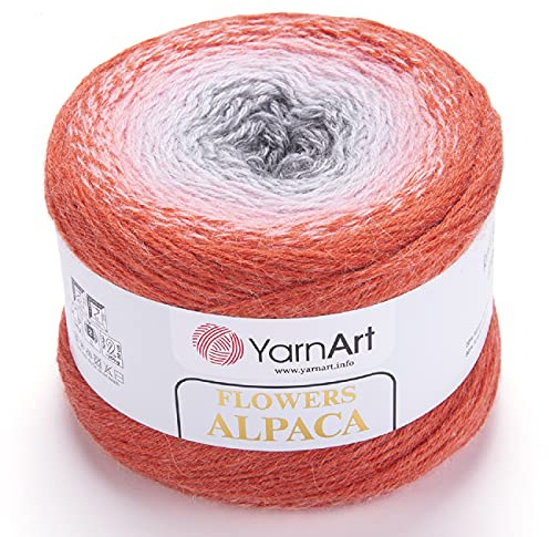 Yarn Art YarnArt Flowers Alpaca 20% Alpaca 80% Acrylic Weight 8.82oz Length 1028 Yards Multicolor Rainbow Crochet Winter Yarn Weight 2 Sport (Garden, 421)